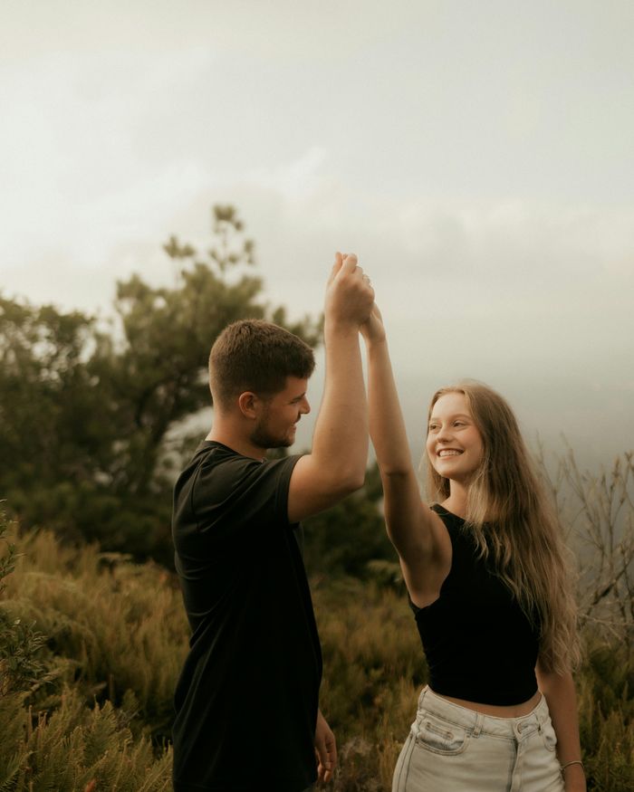 A happy couple celebrating